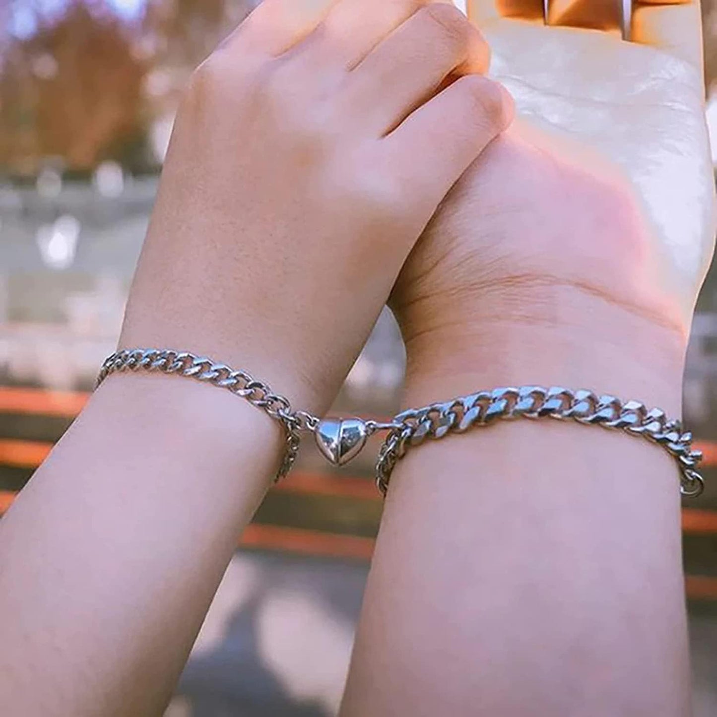 Hand In Hand Bracelets Stainless Steel Matching Promise Best Friend Magnetic Couple Bracelets For Women Men Gift