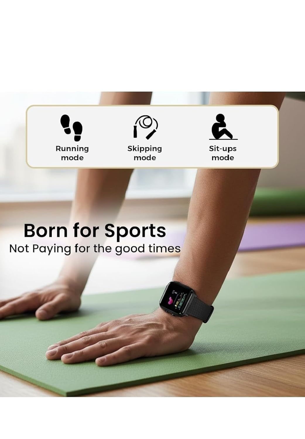 TRUEBLUE Smartwatch with Heart Rate Monitor, Step Counter, Temperature Display, Black Silicone Band