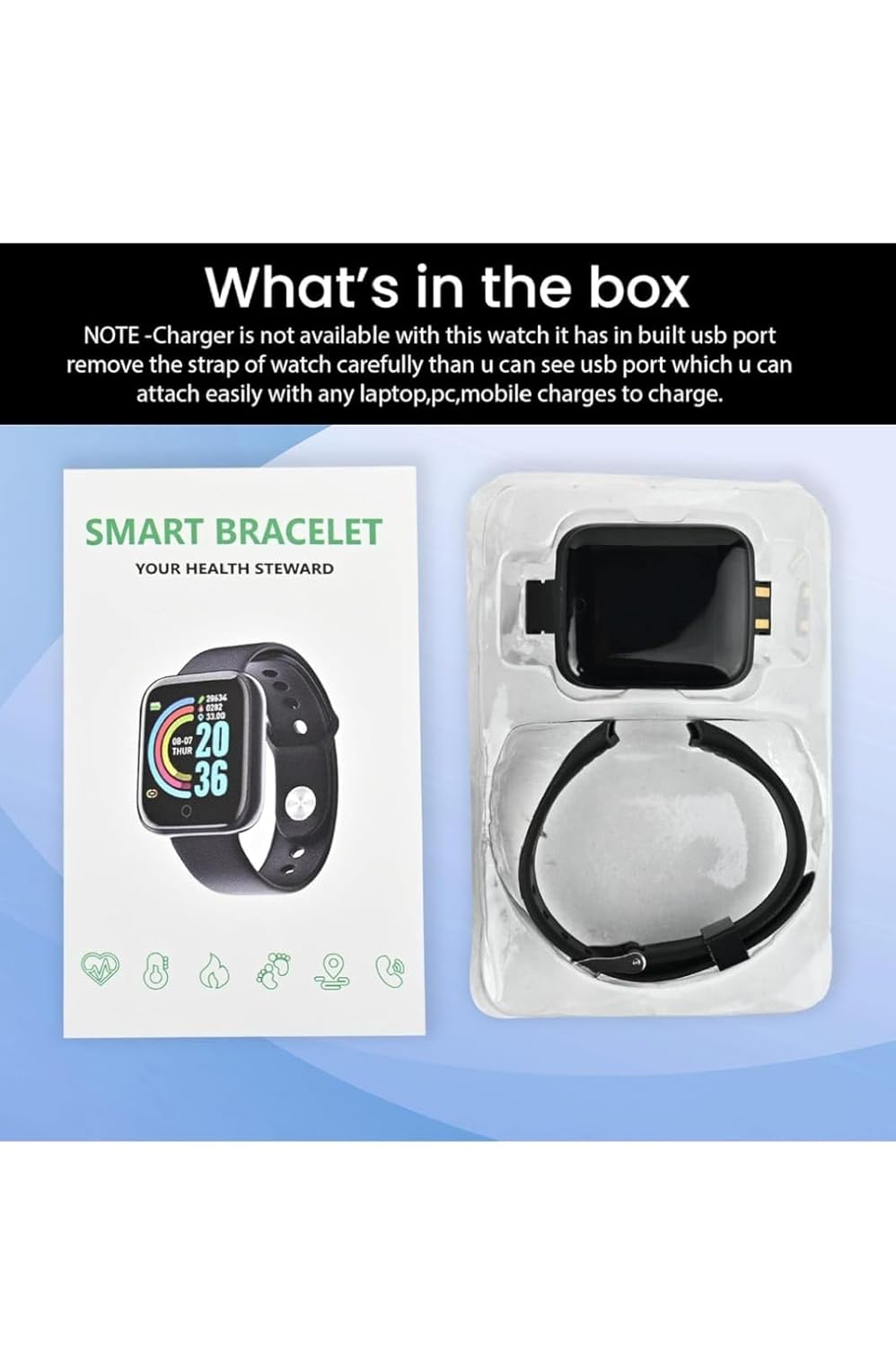 TRUEBLUE Smartwatch with Heart Rate Monitor, Step Counter, Temperature Display, Black Silicone Band