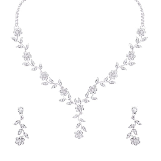 Atasi International American Diamond Style Silver Plated Necklace with Earrings Jewellery Set for Women – Perfect for Party, Wedding, and Engagement
