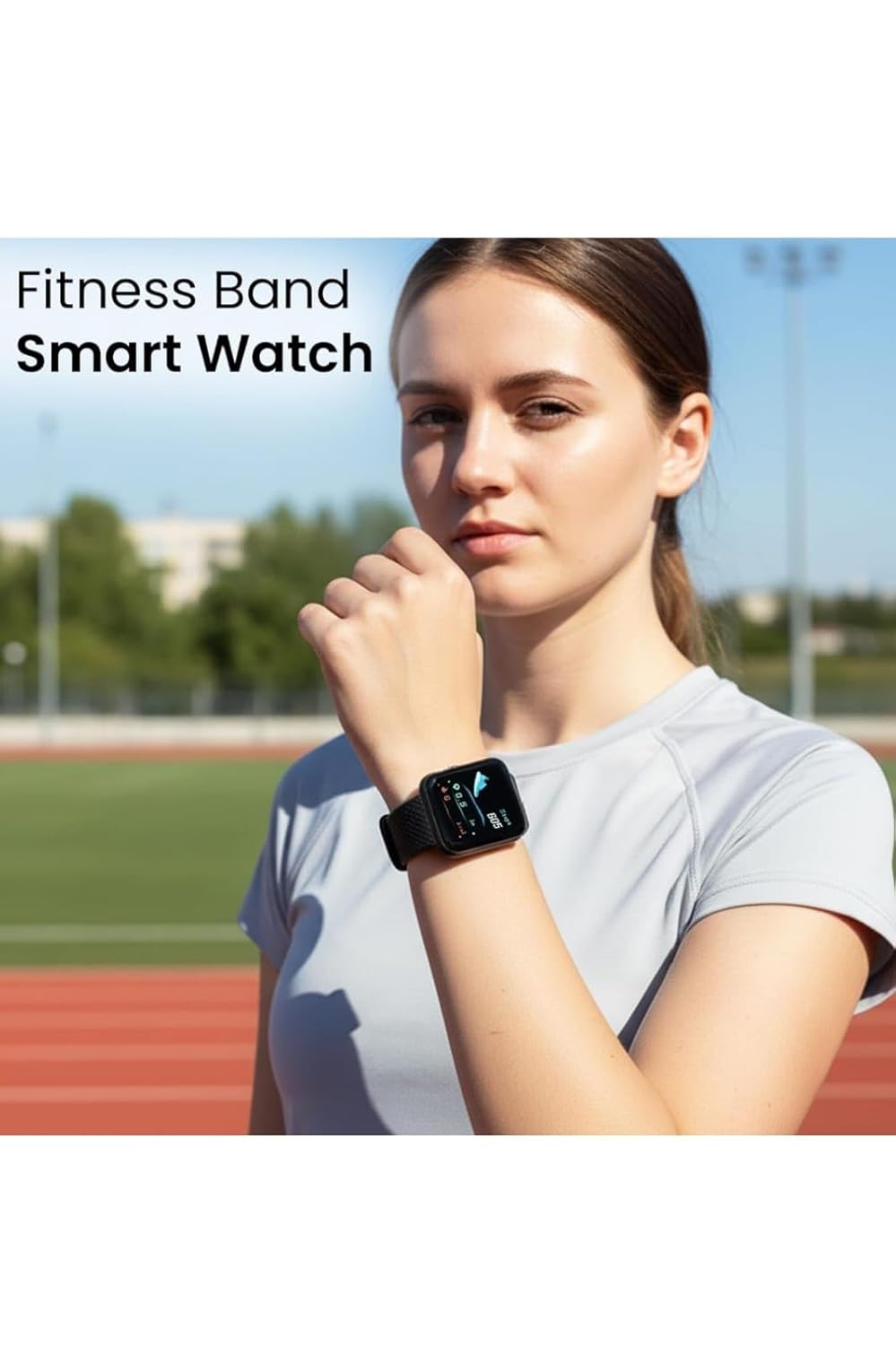 TRUEBLUE Smartwatch with Heart Rate Monitor, Step Counter, Temperature Display, Black Silicone Band