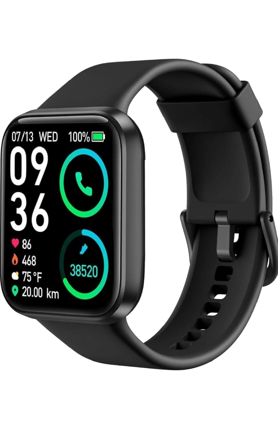 TRUEBLUE Smartwatch with Heart Rate Monitor, Step Counter, Temperature Display, Black Silicone Band