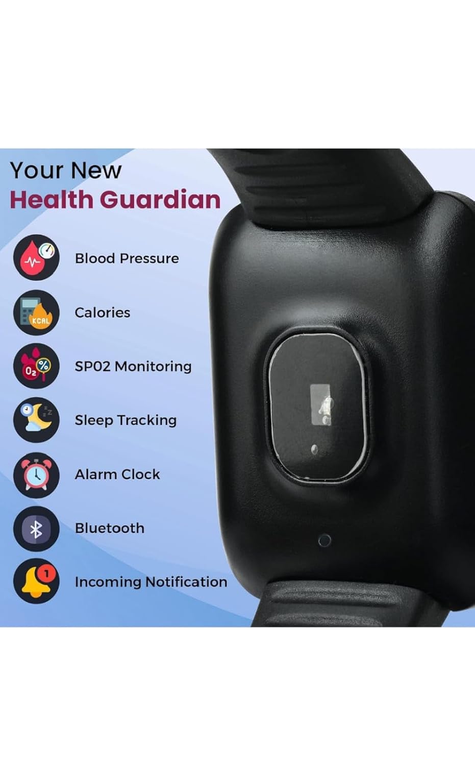 TRUEBLUE Smartwatch with Heart Rate Monitor, Step Counter, Temperature Display, Black Silicone Band