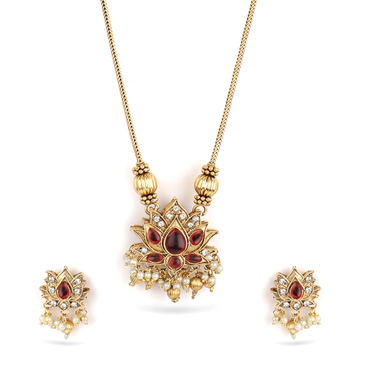 Rubans Necklace Set Gold Plated Traditional Stylish Floral Theme Jewellery Gift for Women & Girls