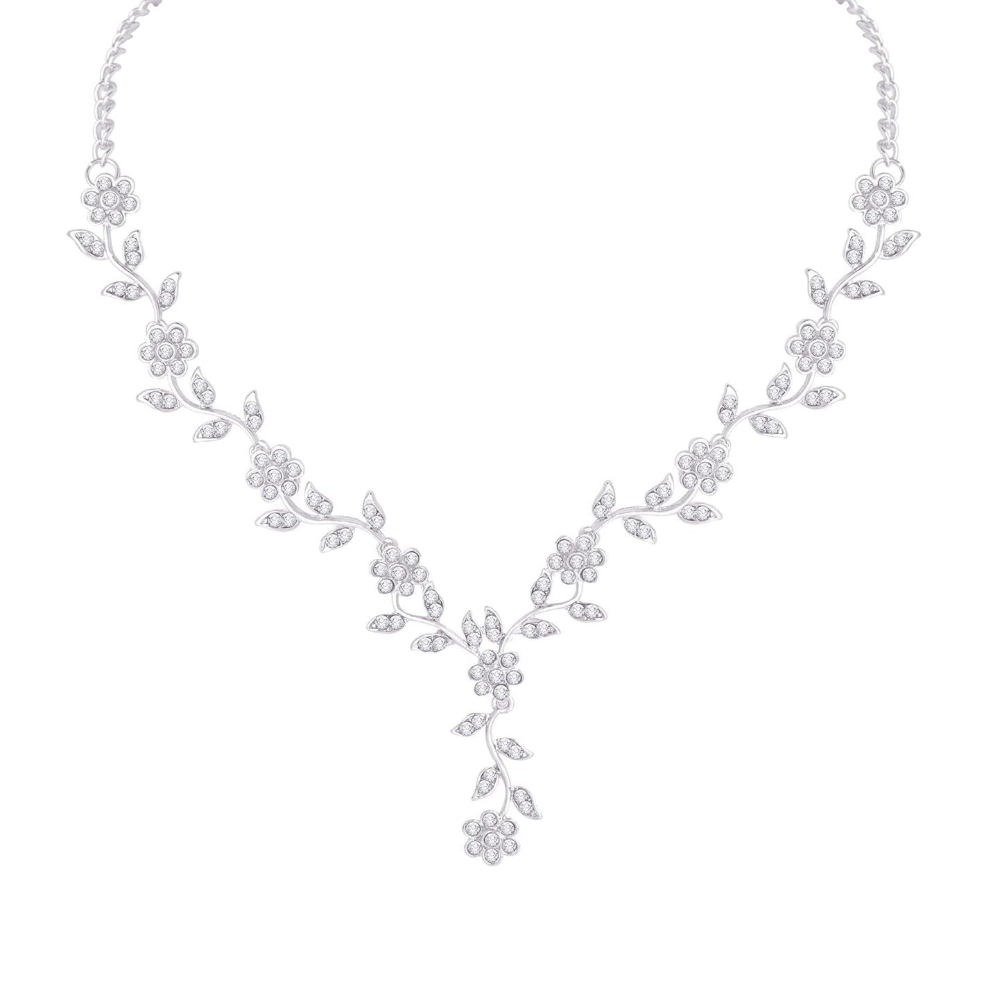 Atasi International American Diamond Style Silver Plated Necklace with Earrings Jewellery Set for Women – Perfect for Party, Wedding, and Engagement