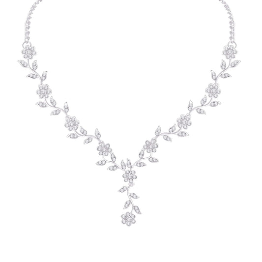 Atasi International American Diamond Style Silver Plated Necklace with Earrings Jewellery Set for Women – Perfect for Party, Wedding, and Engagement