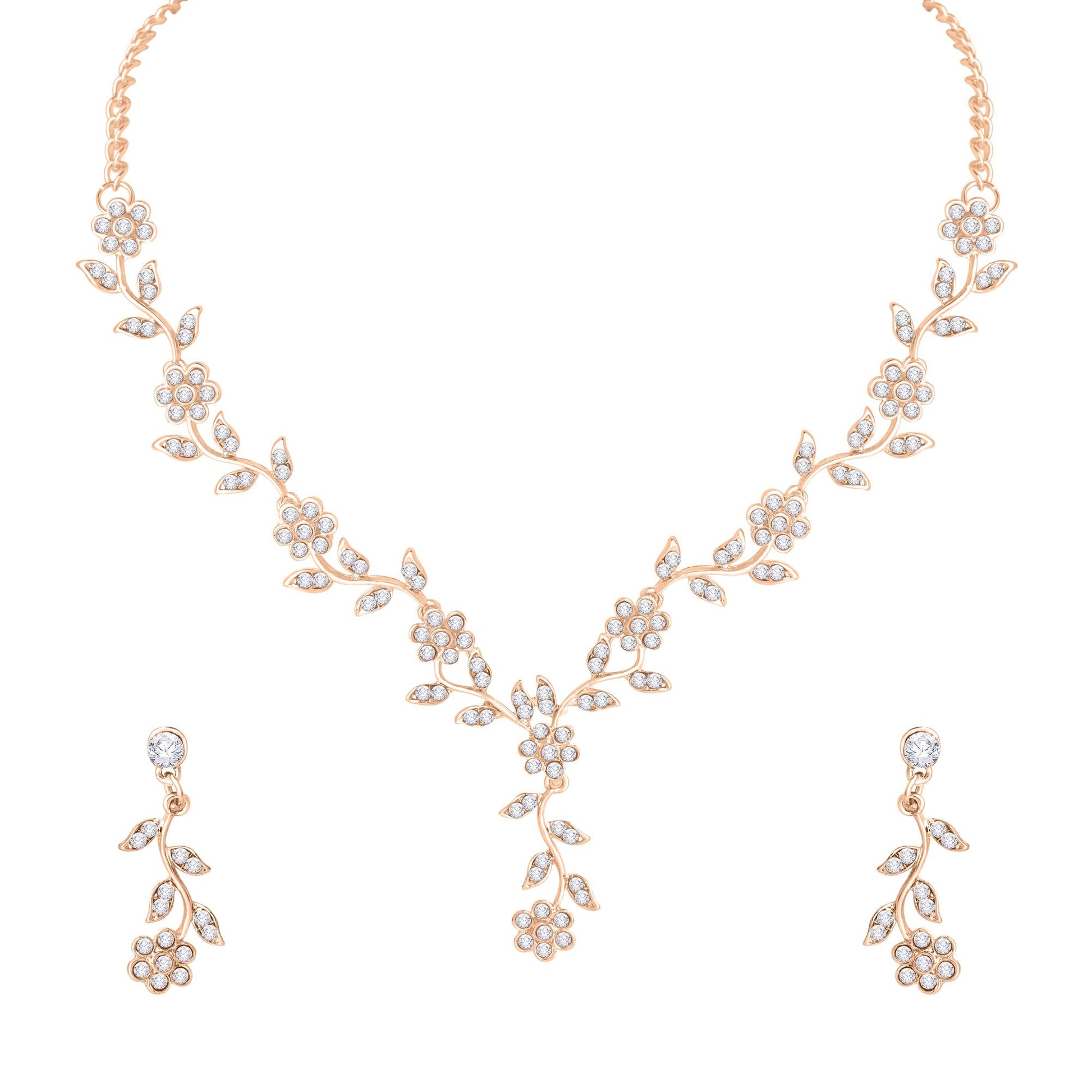 Atasi International American Diamond Style Silver Plated Necklace with Earrings Jewellery Set for Women – Perfect for Party, Wedding, and Engagement