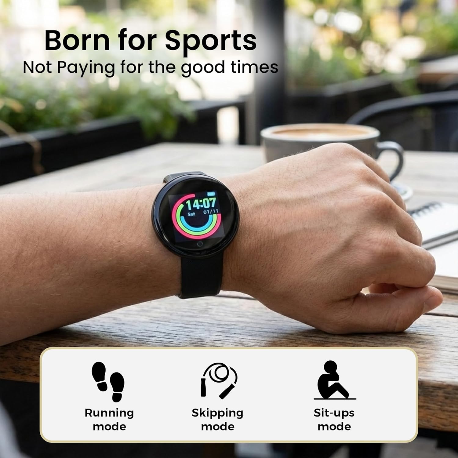 Bouncefit M I D18 Round Fitness Band Smart Watch for Men, Women, Boys, Girls, Kids – Single Touch Interface, Water Resistant, Workout Modes, Quick Charge Sports Smartwatch – Black (GG)