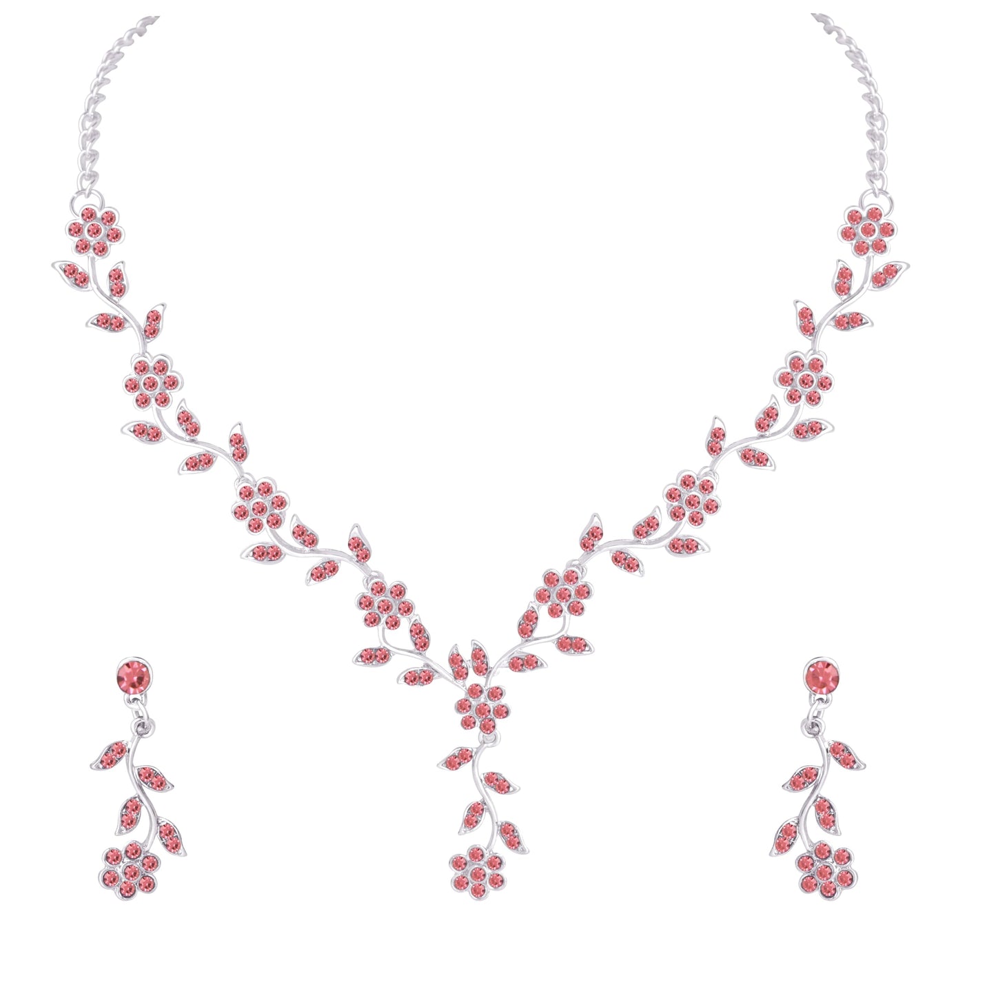 Atasi International American Diamond Style Silver Plated Necklace with Earrings Jewellery Set for Women – Perfect for Party, Wedding, and Engagement