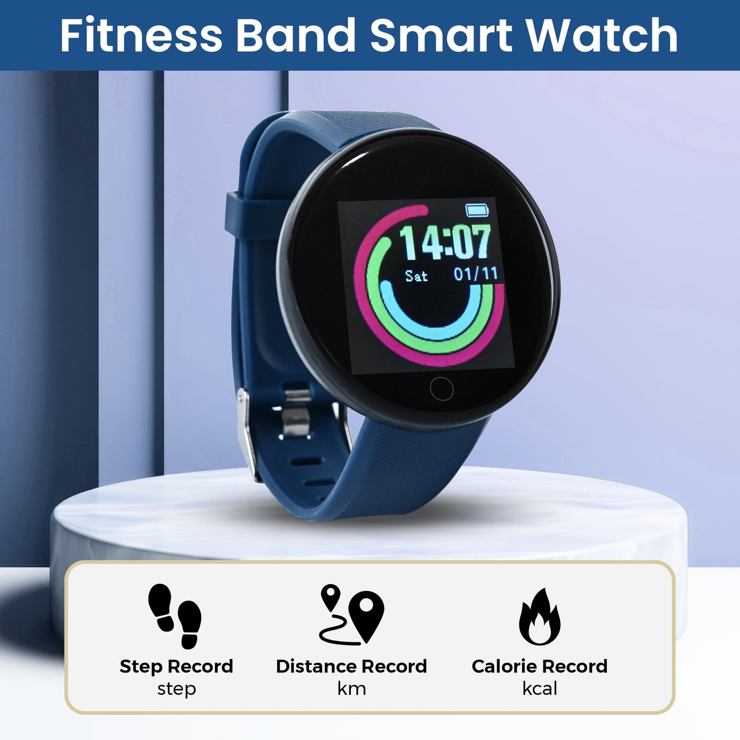 Bouncefit M I D18 Round Fitness Band Smart Watch for Men, Women, Boys, Girls, Kids – Single Touch Interface, Water Resistant, Workout Modes, Quick Charge Sports Smartwatch – Black (GG)